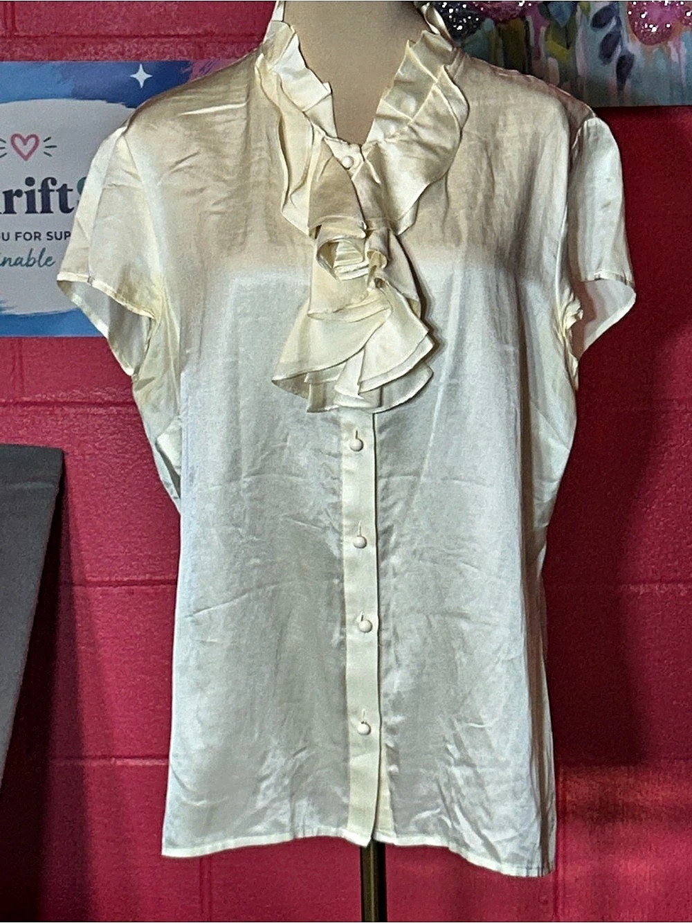 Talbots Cream Ruffle Blouse Size 14